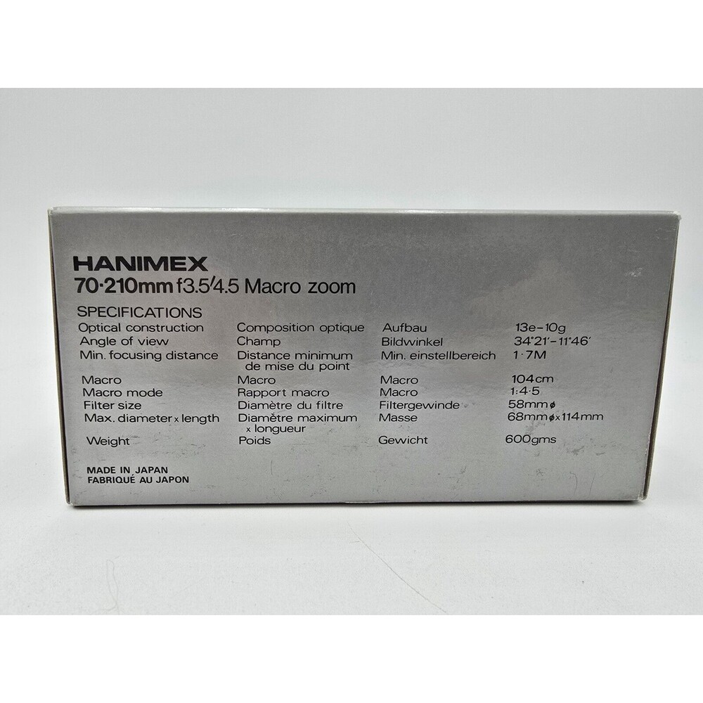 Vintage Hanimex Lens 70-210MM‎ F3.5-4.5 Macro Zoom Covers Case Box For Canon FD - Picture 12 of 12